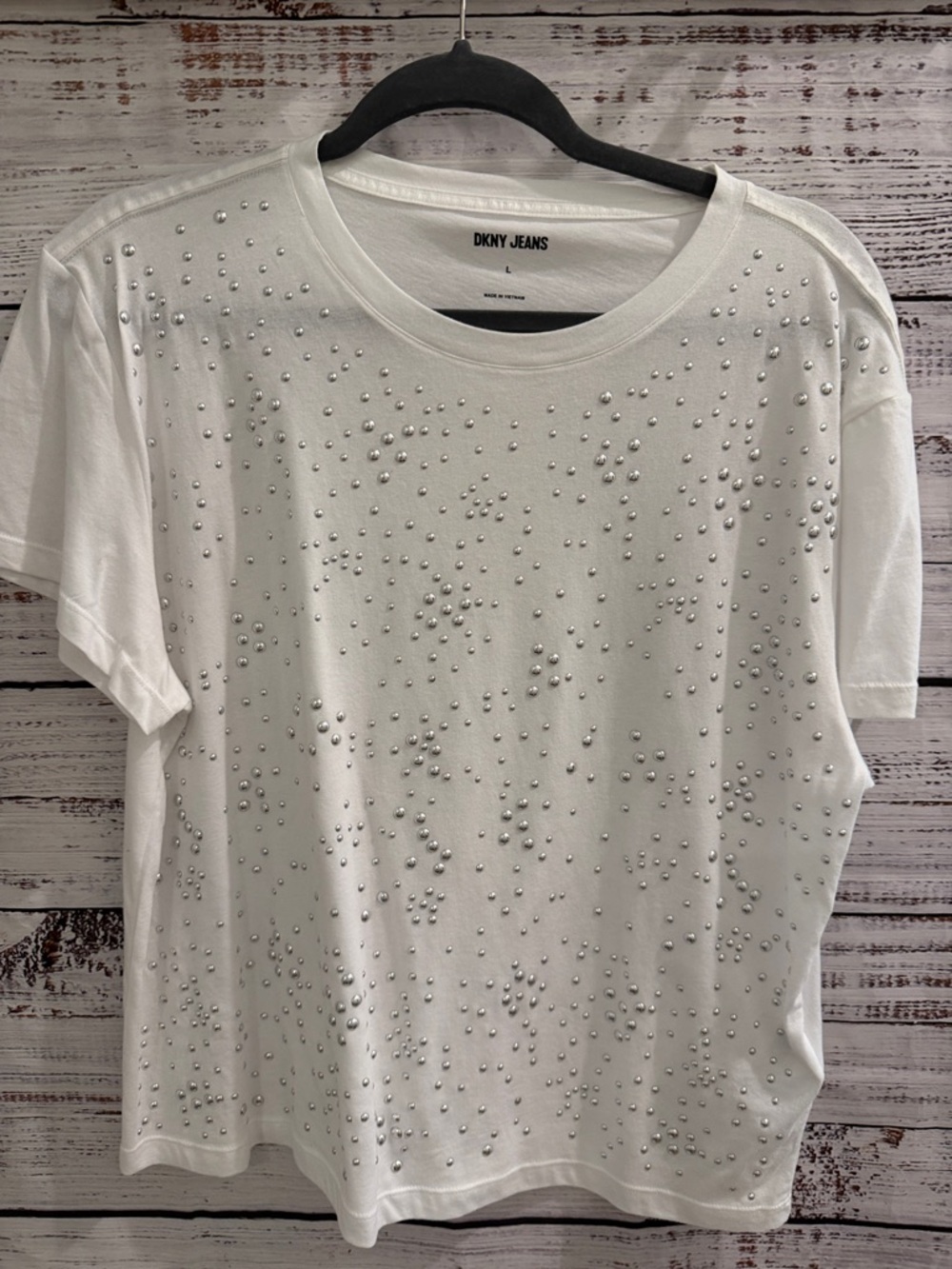 Dkny White Short Sleeve Tee with Silver Stud Details